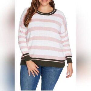 Court & Rowe pink and white striped contrast hem drop shoulder sweater 2X
